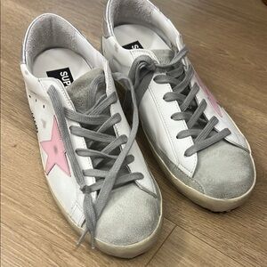 Golden Goose White and Pink Sneakers